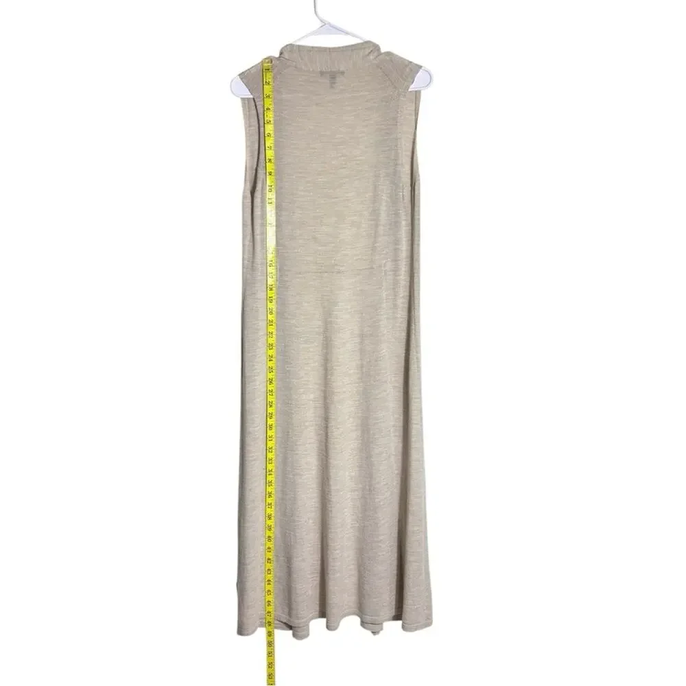 Eileen Fisher 100% Merino Wool Neutral Beige Open-Front Knit Duster Vest 1227